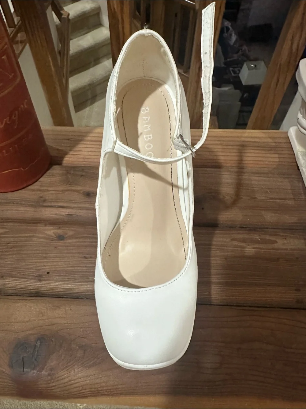 BAMBOO White Platform Mary Jane Chunky Block Heel